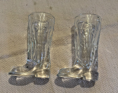 Vintage 1950  2 Circleware Kick Back  Shot Glass Cowboy Boots Set 1.5 oz