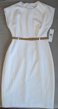 Calvin Klein White belted dress with contrast topstitching_size 4 (S)