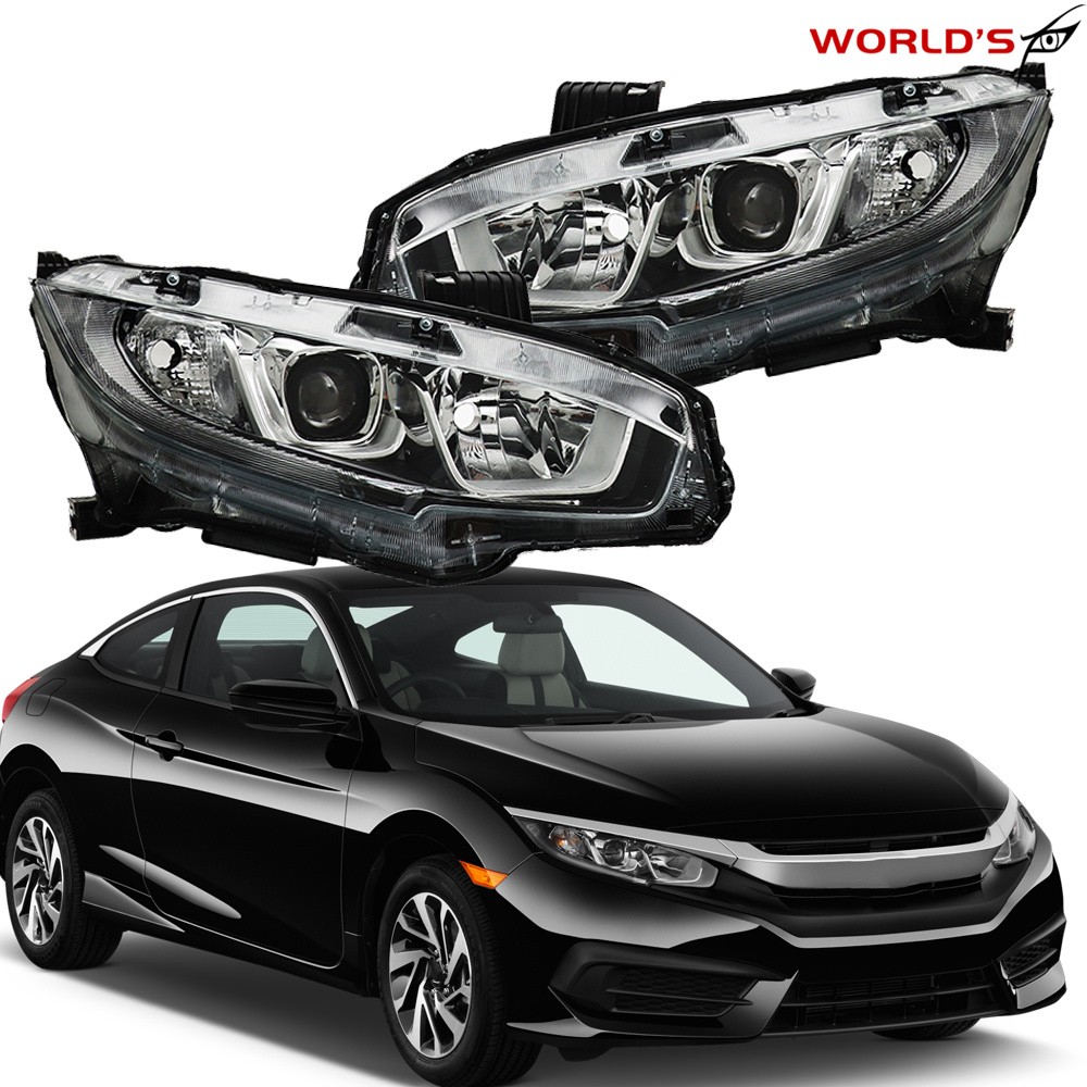 Pair For Honda Civic 2016-2020 Halogen W/LED DRL Electroplated Headlights Assy