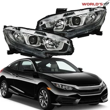 Pair For Honda Civic 2016-2020 Halogen W/LED DRL Electroplated Headlights Assy