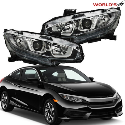#ad #ad Pair For Honda Civic 2016 2020 Halogen W LED DRL Electroplated Headlights Assy $86.56