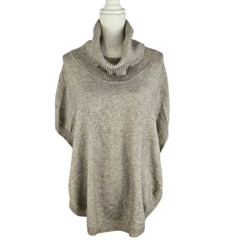 Sisters Tan Cowl Neck Poncho Sweater Cape Topper Size S