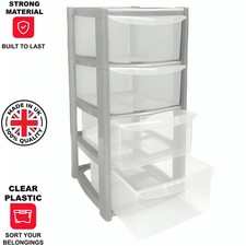4 Tier Mini Drawer Plastic Tower Trolley Drawers School Office Home Desktop UK
