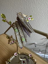 Women’s Fashion Mixed Lot Bangle Bracelets Silver Tone Metal Rhinestone Purple