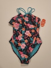 Wonder Nation Swimsuit L Girls Floral Cross Back Straps 1 Piece Multicolor