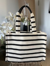 H&M Textured Striped Black & White Tote Shoulder Bag Shopper Handbag