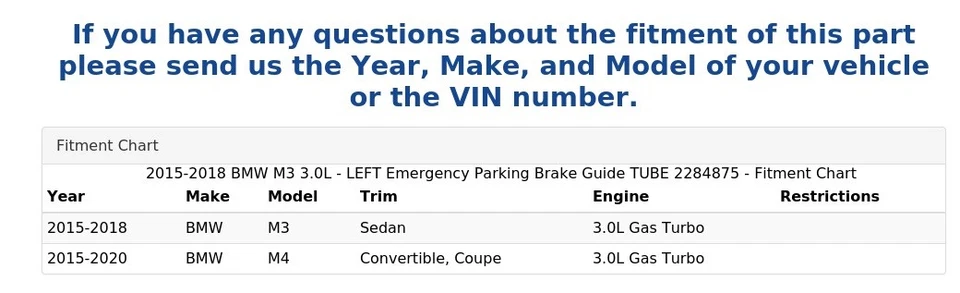 BMW M3 2015-2018 3,0 L - tubo guía de freno de estacionamiento de emergencia izquierdo 2284875 Foto 4 de 4