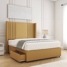 Cheshire Divan Bed Winged Plush Velvet Head Board Drawers Storage & Mattress UK