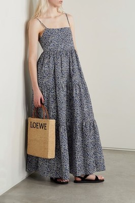 Matteau Tiered Sundress Blue Floral Strappy Cotton Long Dress Size 3 AU10 US6 L