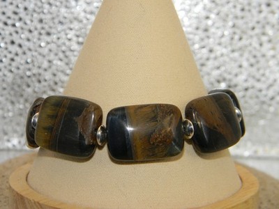 Large Tiger's Eye Matrix Bead Bracelet Toggle Clasp