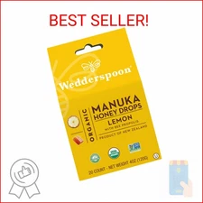 Wedderspoon Organic Manuka Honey Drops, Lemon & Bee Propolis, 20 Count (Pack of