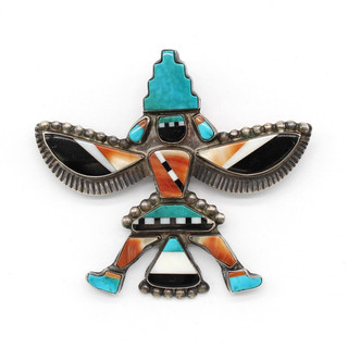 Rare Native American US Zuni 5 Stamped Knifewing Ka China Sterling Pin SW 187