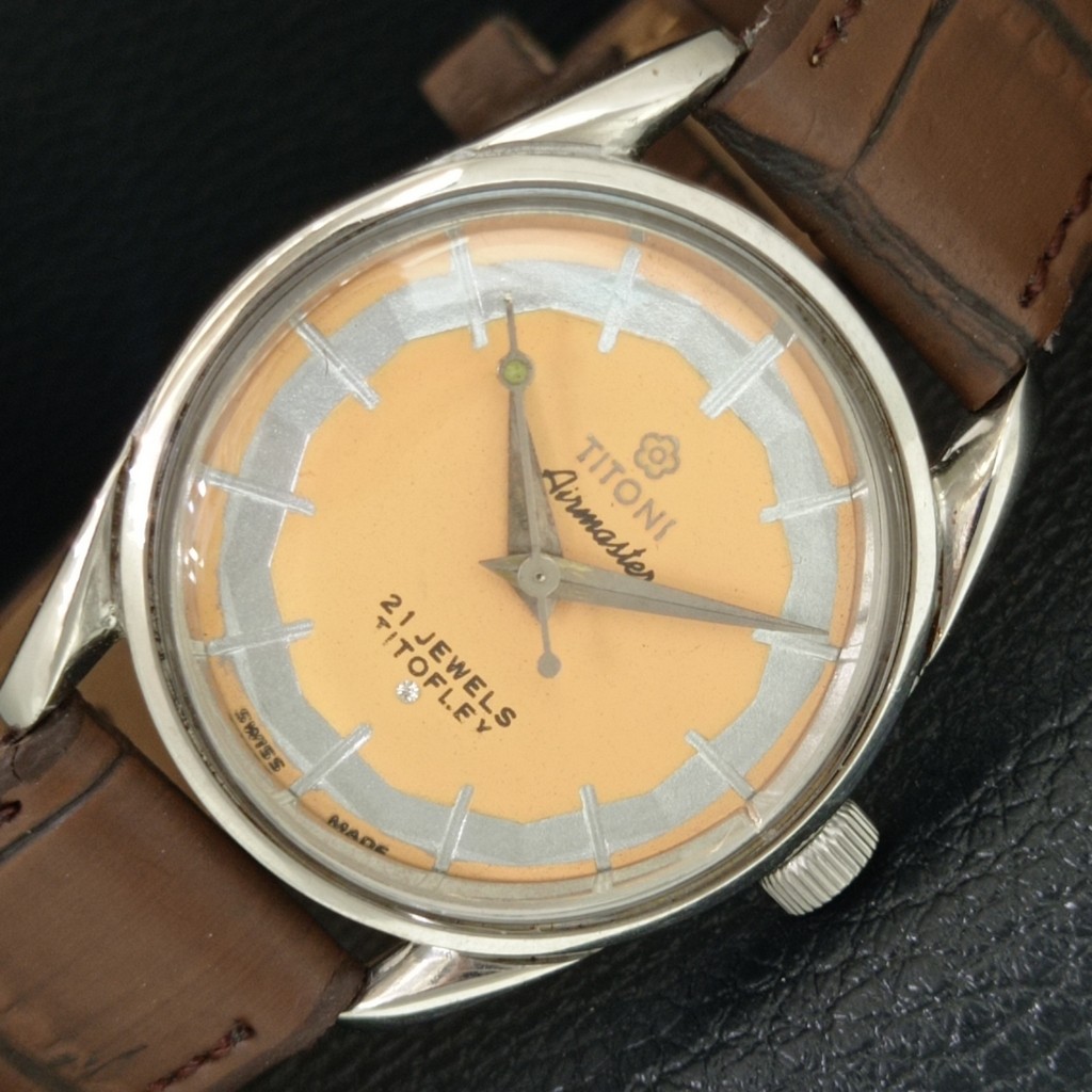 TITOFLEX BEIGE VINTAGE TITONI MENS AIRMASTER WATCH HAND-WINDING a703217-1 SWISS - vintagewatches.pk