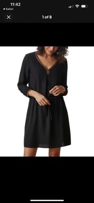 WAI MING Women's Black Silk Long Sleeve V-Neck Mini Shift Dress Size S