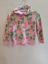 Tommy Bahama Girl's Sz 10/12 Pink Hawaiian Floral Logo Hooded Top Sweatshirt
