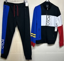 Polo Ralph Lauren Track Jacket Sweatpants Tracksuit Double Knit Men Medium Blue
