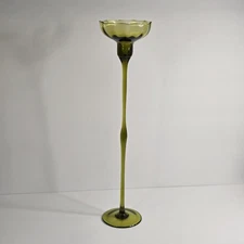 18” MCM Avocado Green Blown Glass Candle Holder Taper Pillar Rare Mid Century