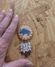Buffalo - Southwestern Round W/Feathers Embroidered Iron On Applique Patch