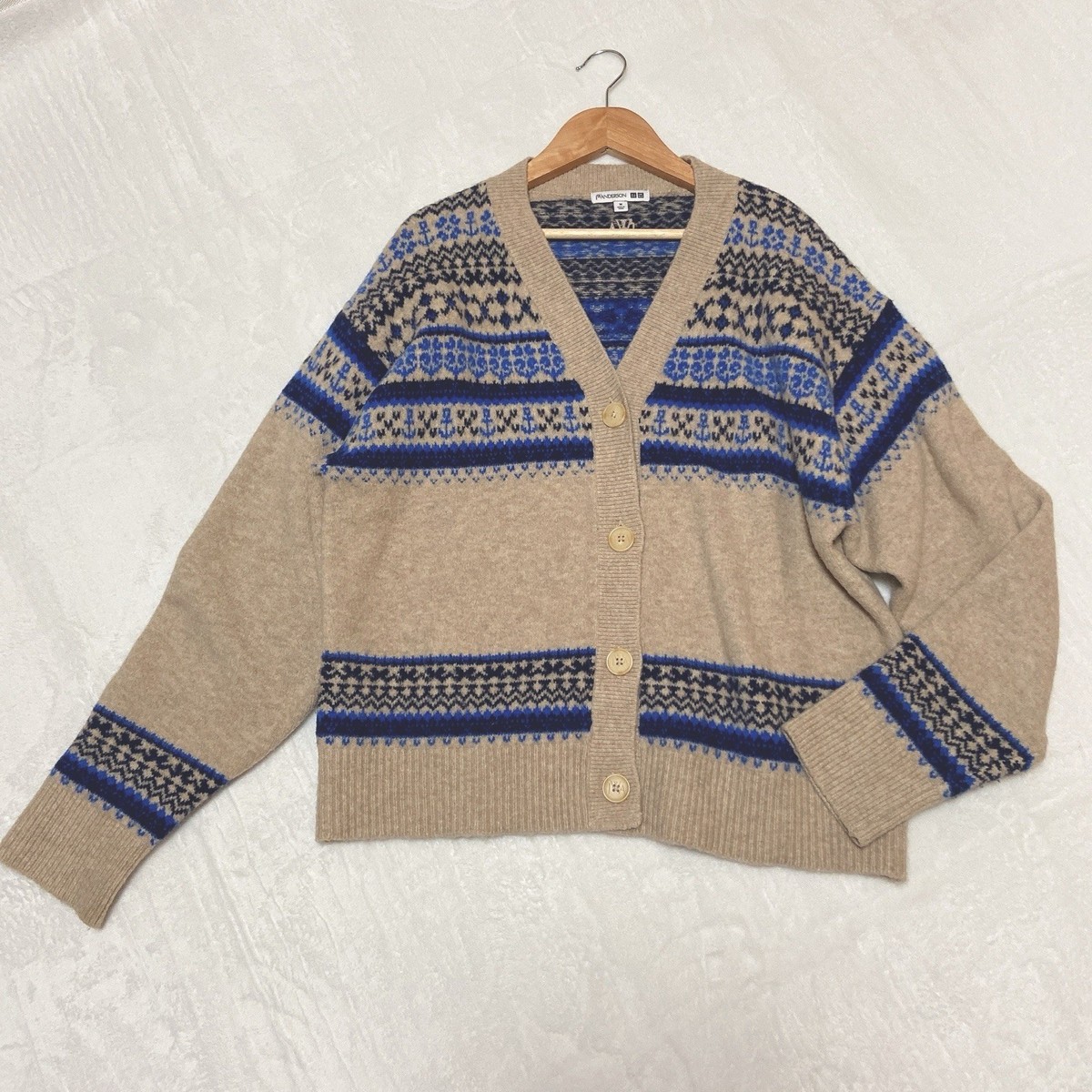 Uniqlo JW Anderson sweater souffle yarn fair isle cardigan 22AW M