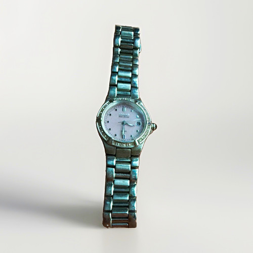 Citizen Eco-Drive Women's Pink Dial Date Silver SS diamond Bracelet Watch WR100