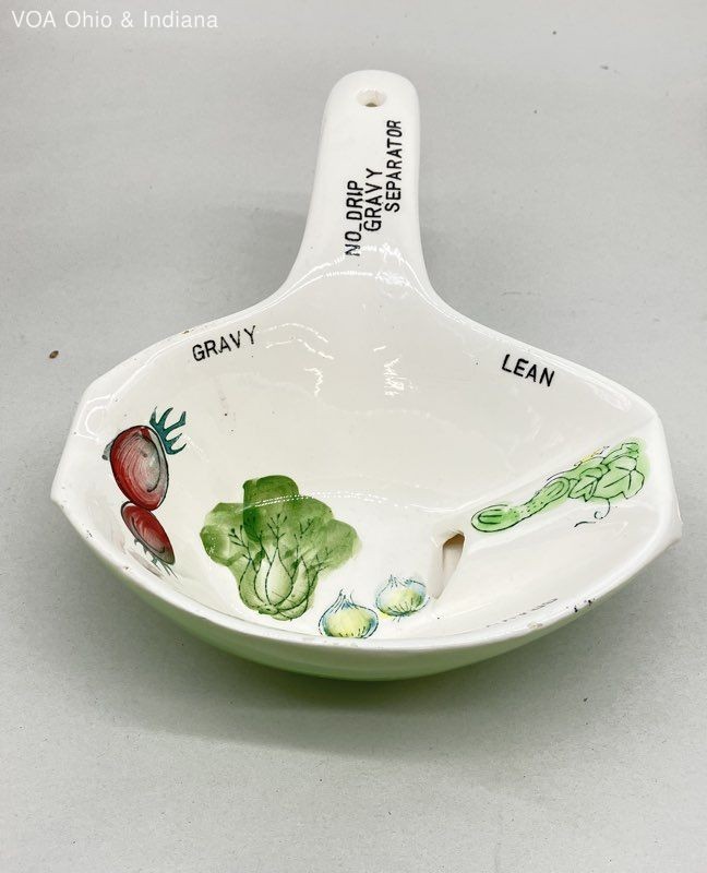 Vintage Ceramic No-Drip Gravy Separator Bowl Vegetable Design Hand Painted