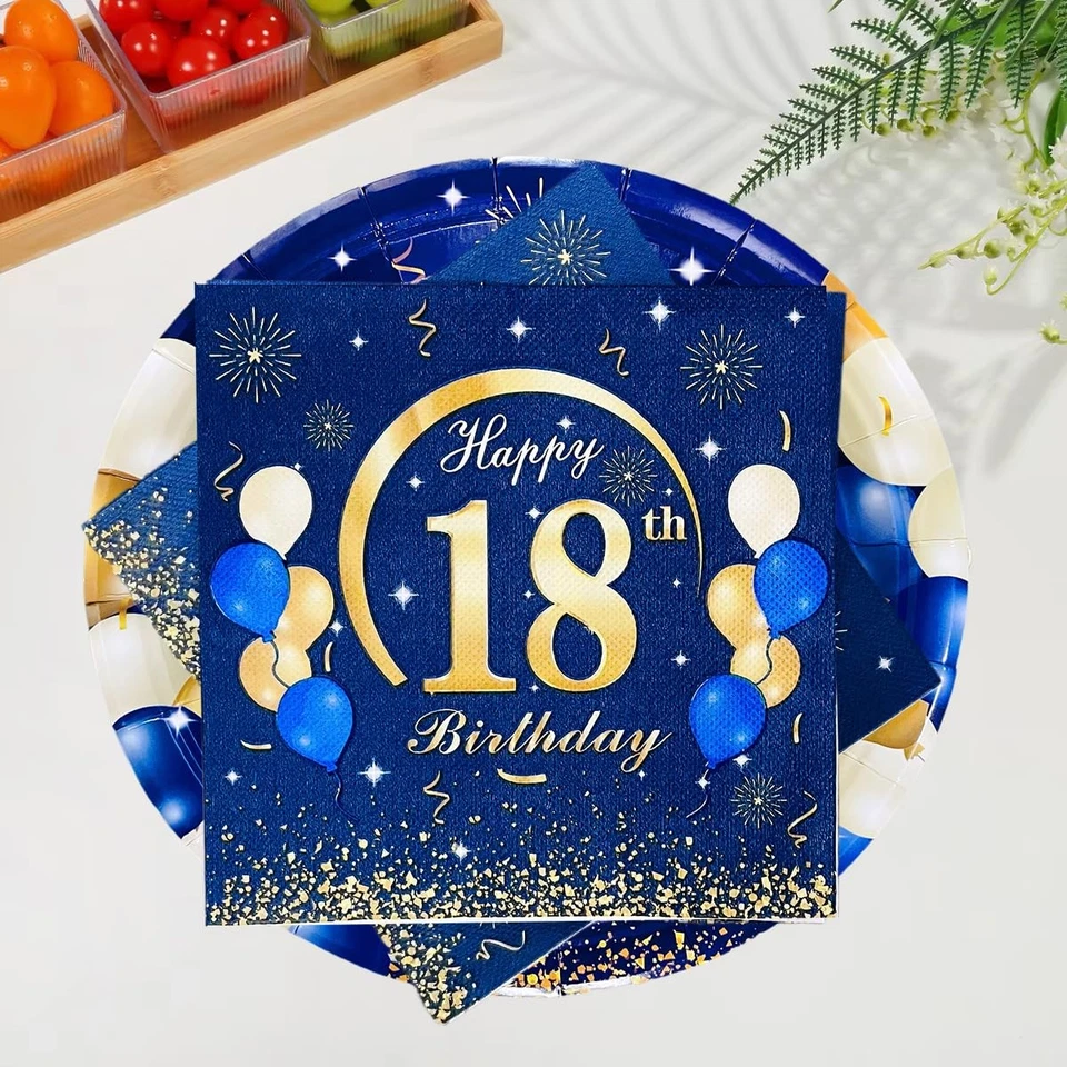 40件18岁生日派对用品,餐桌装饰,蓝色和... — 第 4/4 张图片