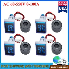 4pcs AC 60-500V 0-100A 22mm 3 in 1 Voltmeter Ammeter LED Digital Volt/AMP Meter