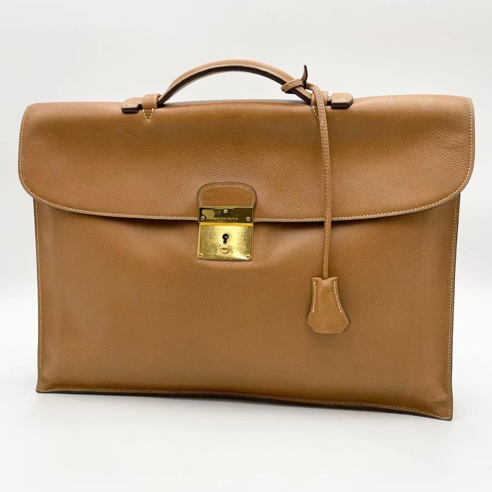 Auténtico maletín de negocios Hermes Kirius Cushvel W37xH28xD4,5 cm accesorio de cuero Foto 2 de 4