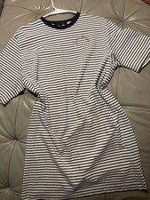 MARC JACOBS White/Navy Striped Crew Neck T-Shirt Dress Embroidered XS/S