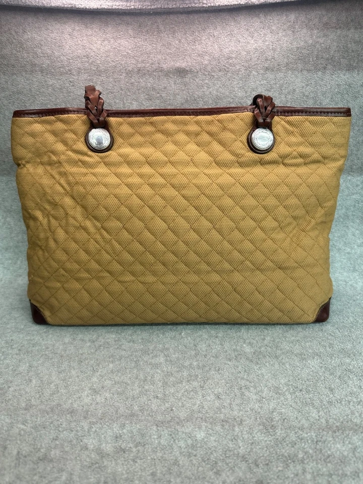 Vintage Brighton Bolso de Mano de Hombro Monedero Beige Acolchado Cuero Asas Ribete Foto 3 de 4