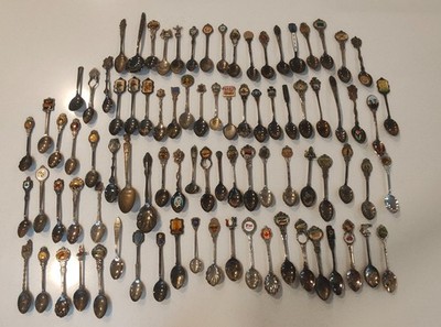 Large Vintage Souvenir Spoon Lot Mixed Silverplate Sterling Deep Silver 86 Pcs