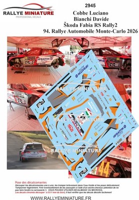 DECALS 1/43 REF 2945 Škoda Fabia RS Rally2 Cobbe Rallye Monte-Carlo 2026