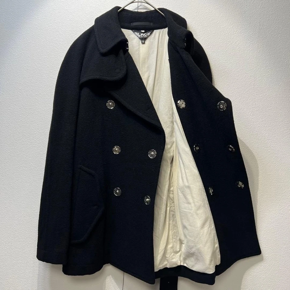 15AW черный Comme Des Garcons шерсти подпоясанный горох пальто - Изображение 2 из 4