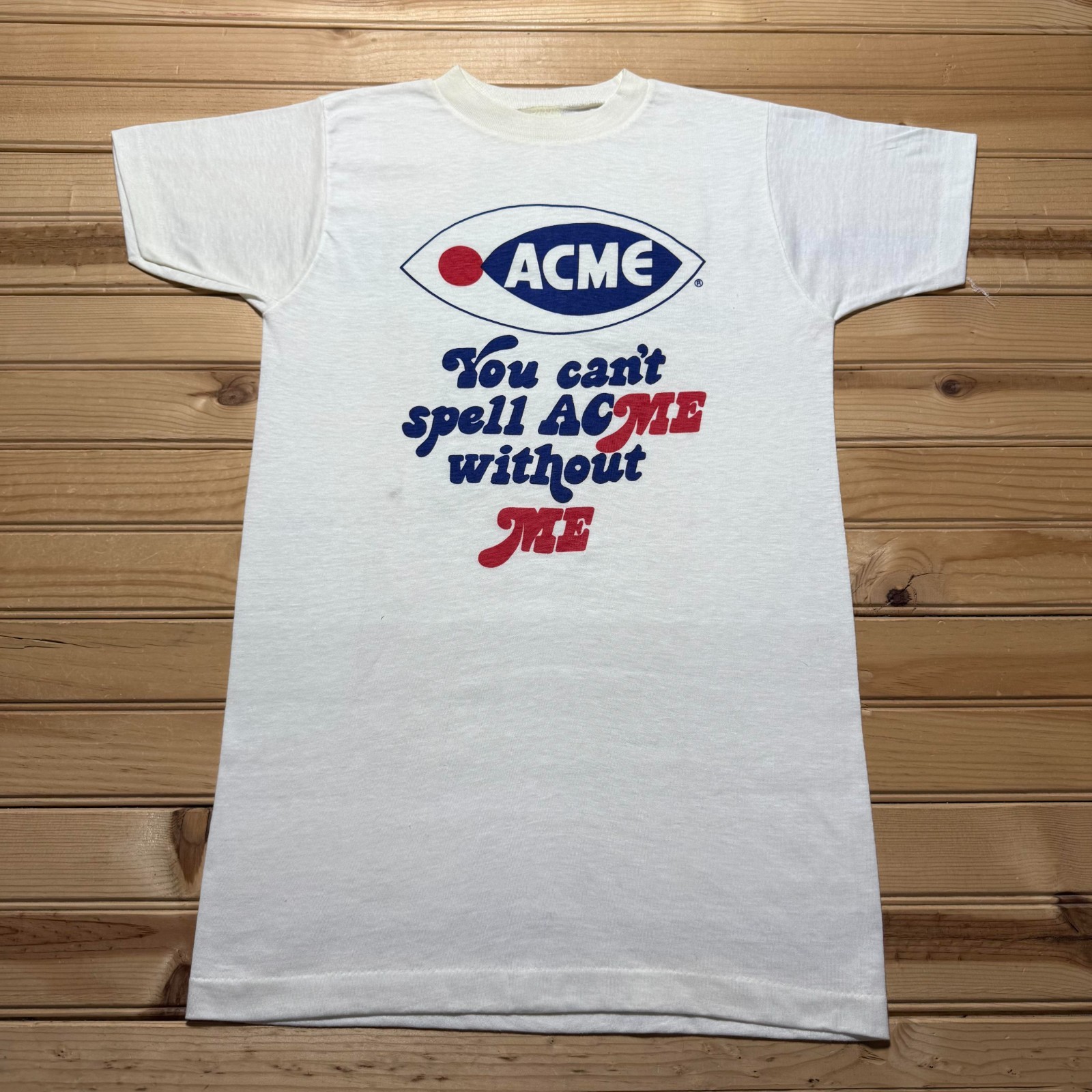 Vintage 70s ACME Grocery Store Funny Quote Promo Advertising Shirt Small