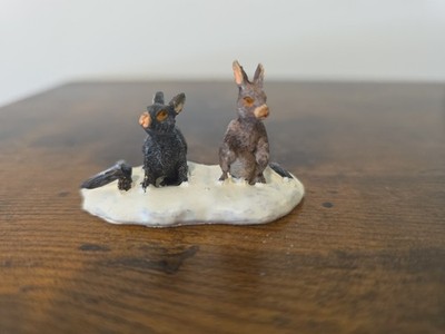 Lemax Figurine Two Rabbits on Snow Woodland Animals Christmas Village Accessory