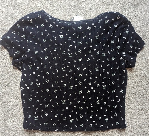 NWT,Just Polly,Cotton, Pointelle, Knit, Henley, Short Sleeve,Floral Shirt-Jr. XL - Picture 3 of 4