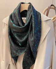 100 Mulberry Silk Scarf leaf print 110X110cm Women Square Bandana Wrap new