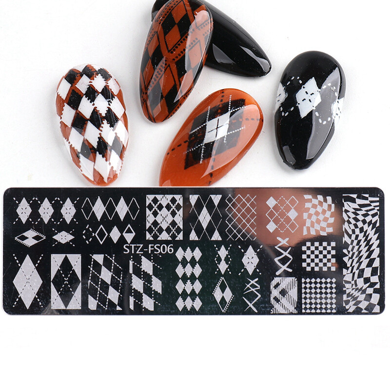 Checkered Grid Nail Art Stamping Plates Check Plaid Patterns Metal Nail Template