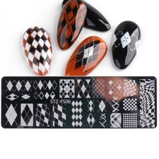 Checkered Grid Nail Art Stamping Plates Check Plaid Patterns Metal Nail Template