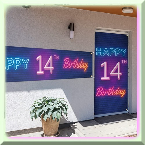 Leuchtendes Neon 14. Geburtstag Party Set - bunte Tür Abdeckung, Veranda Banner, Hof S - Bild 6 von 7