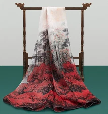 100% Silk Scarf Women neckerchief large Shawl Wrap Floral black gray red Sj24-41