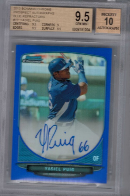 2013 Bowman Chrome Yasiel Puig Blue Refractor Prospect Auto #'ed 106/150 BGS 9.5