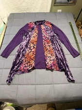 LOGO Lavish Shirt by Lori Goldstein Rayon Pieced Velvet Top Purple