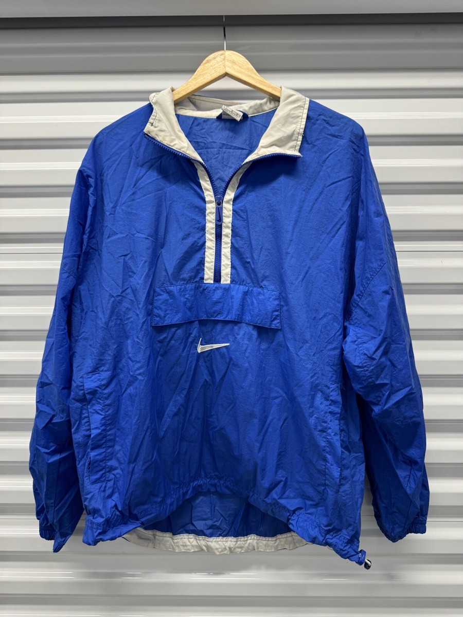 Vintage 90s Nike Half Zip Pullover Windbreaker Jacket Blue Nylon  