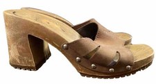 VTG 90s Leather Platform Sandal Heel Slides Brown US 7 Italy like Candies