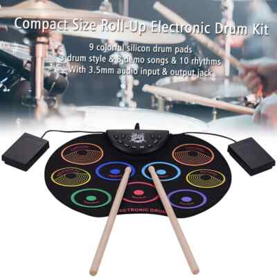 Compact Size Roll-Up Drum Set Electronic Drum Kit 9Silicon Drum Pads USB/Battery