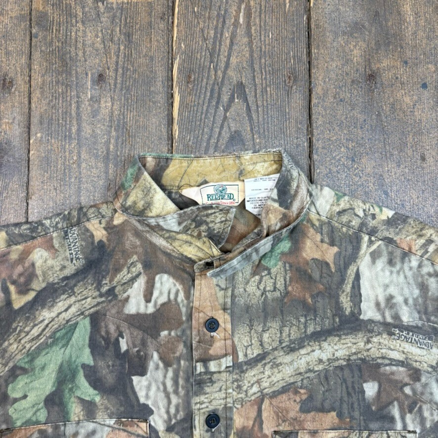 Red Head Real Tree Shirt Y2K USA Camo Army Button Down Top, Green, Mens XL image 7