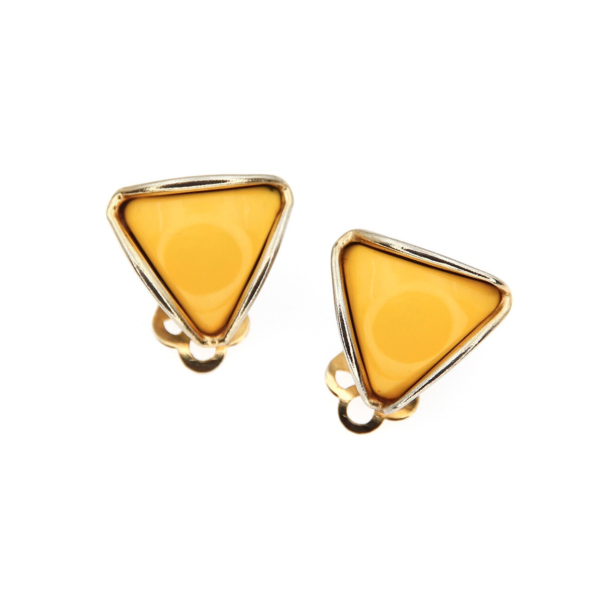 Boucles D'oreilles Brutalistes Vintage Années 50 - Laiton Doré Clips - Occasion