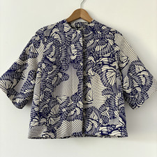 Paul & Joe Jacket Kimono Style White Blue Floral 1/2 Sleeves Short Coat