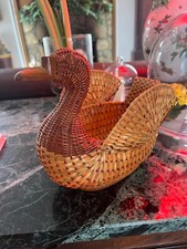 Vintage Wicker Duck Swan Woven Basket